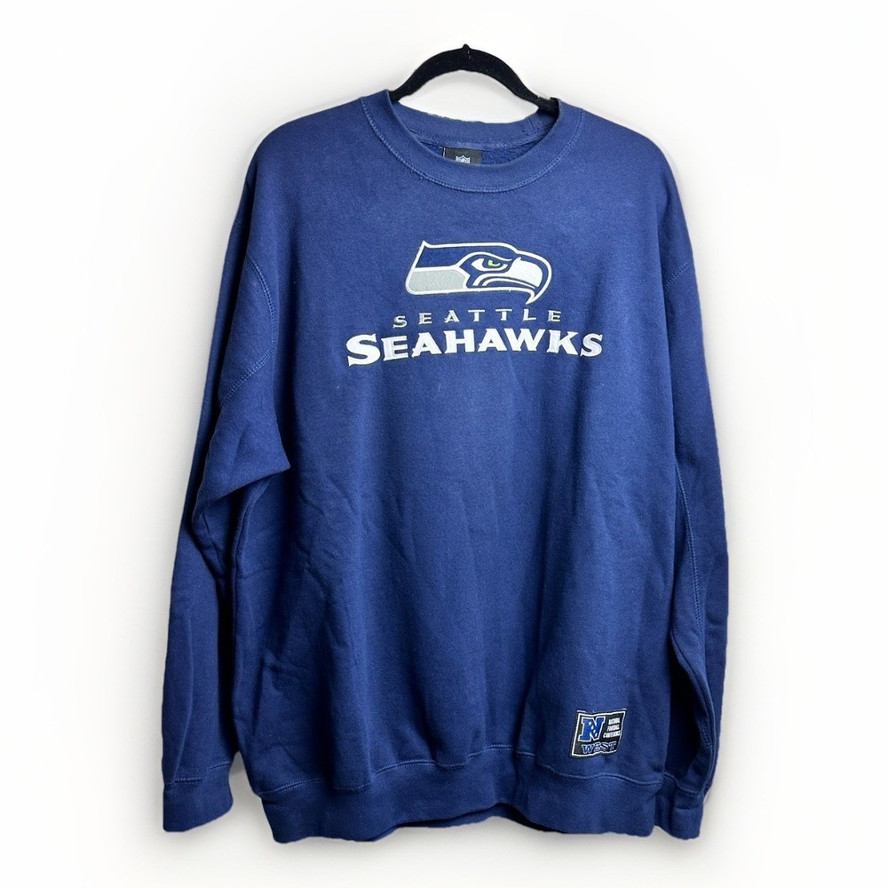 Vintage Seattle Seahawks Sweatshirt NFL Team Apparel Mens XL Blue Crewneck NFC